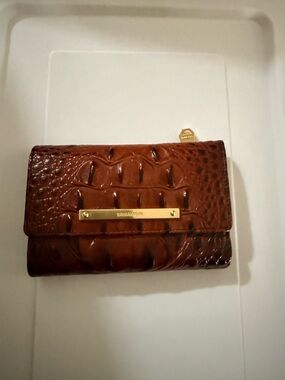 Brahmin Brown Croc-Embossed Wallet with Gold Hardware